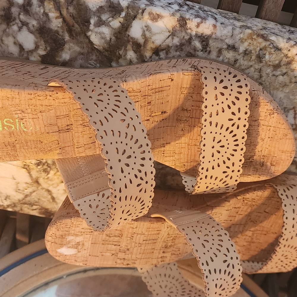Beige Cork Sandals with Cutout Straps